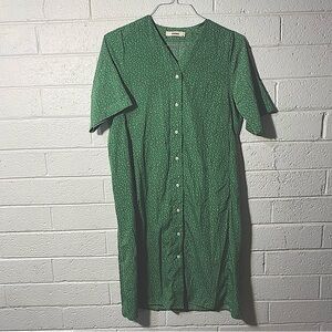 Frenci Like New Kor MicroFloral Midi Loose Fit Button Down Up Dress Short Sleeve